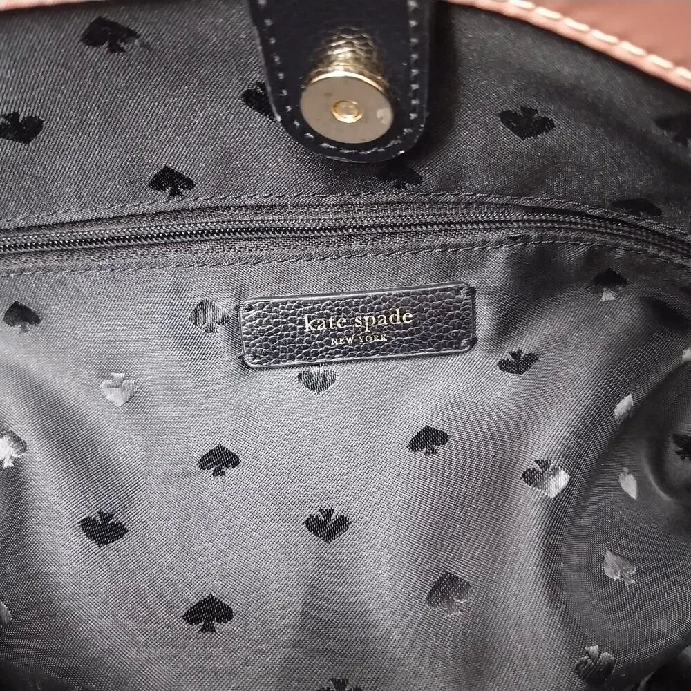 Kate Spade Dawn Sparrow Dusty Mauve Nylon Black Leather Satchel Shoulder Bag